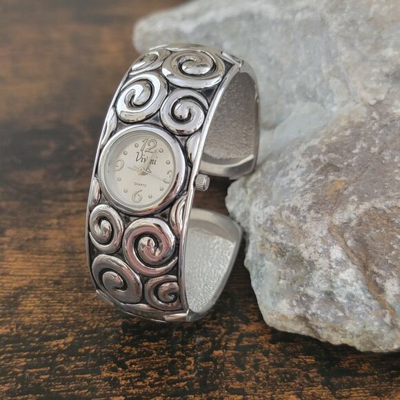 Vintage Watches Vivani Silver Swirl Cuff Bracelet Watch Round Dial Quartz - Picture 8 of 10